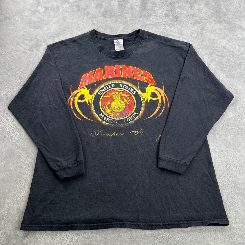 Delta USMC Semper Fi Graphic Long Sleeve XL Black Men Vintage Military Tribal
